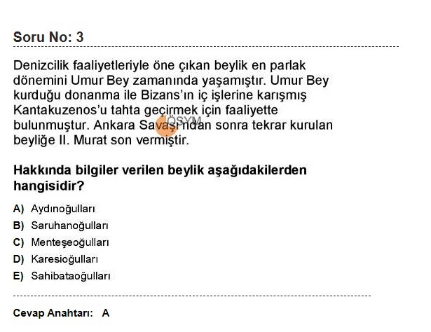 KPSS sınavında ‘Aydınoğulları’ detayı