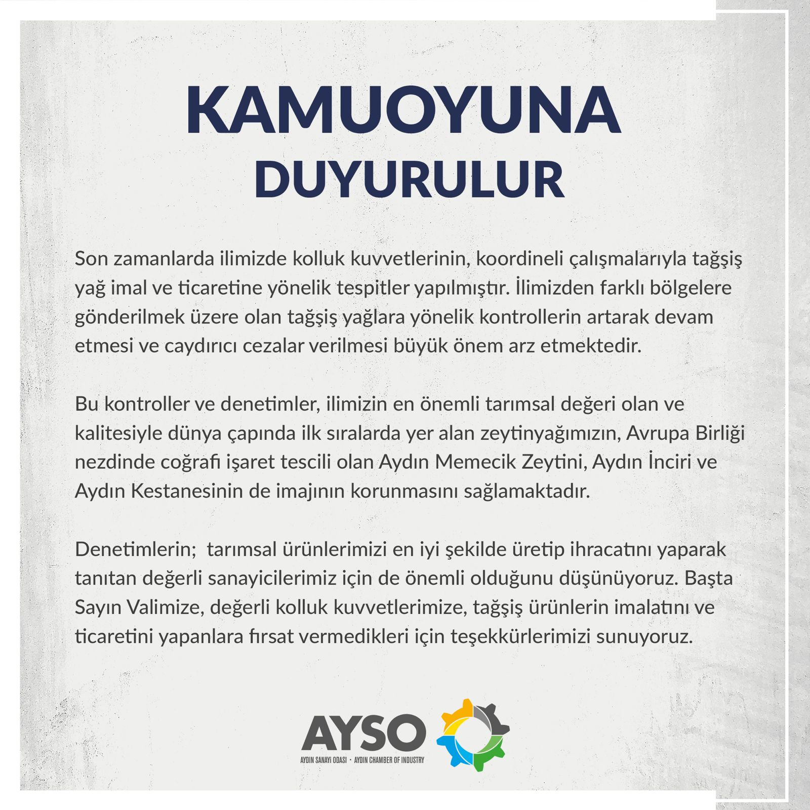 Aydin Sanayi Odasindan Tagsis Yag Uyarisi Aydin Valisi Ve Kolluk Kuvvetlerine Tesekkur Edildi 531350 Ea37D7F80D073B907B44C0508E509Ba1