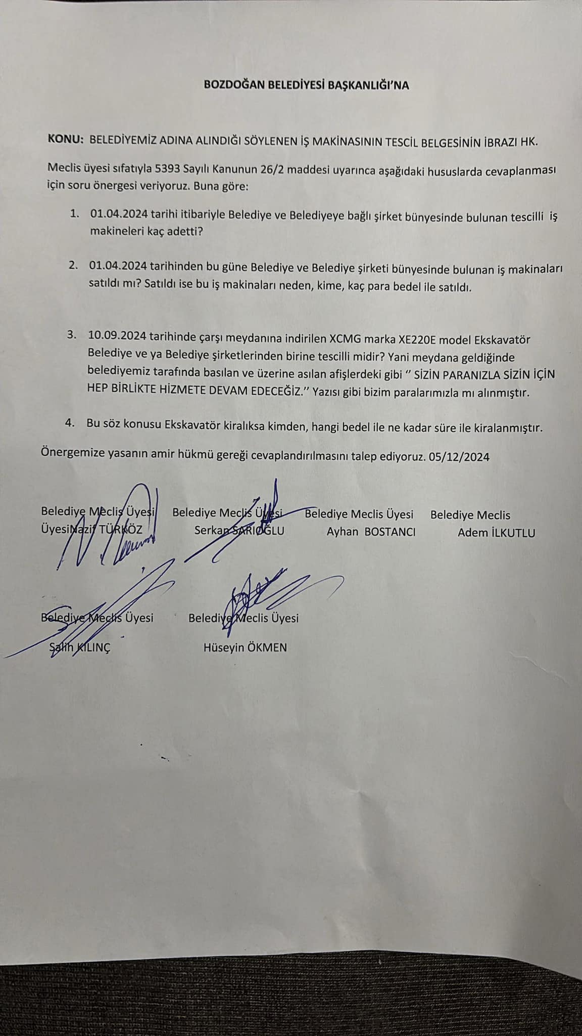 Bozdoğan'da iş makinesi polemiği: Kiralandı mı satın mı alındı?