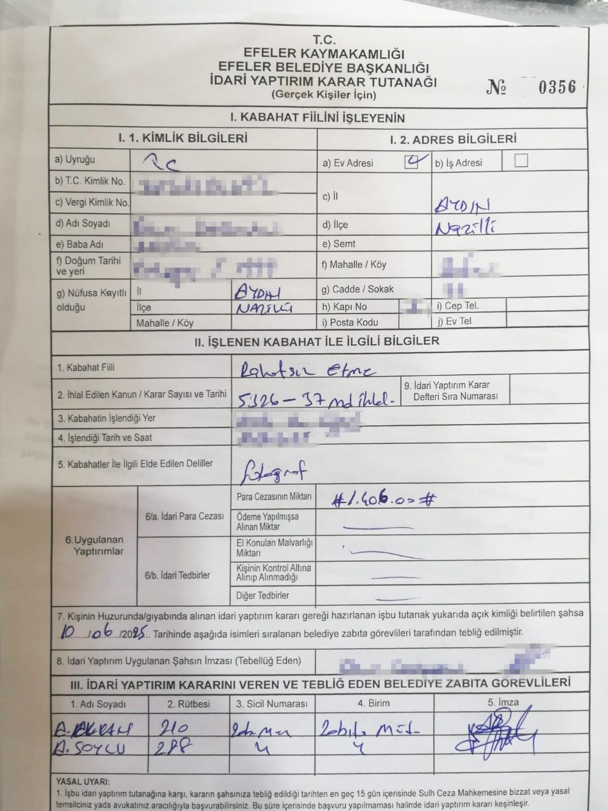 Efeler Gurultu Kirliligine Idari Para Cezasi 574579 3345222A44E87B97590F0B1De90C4F6C