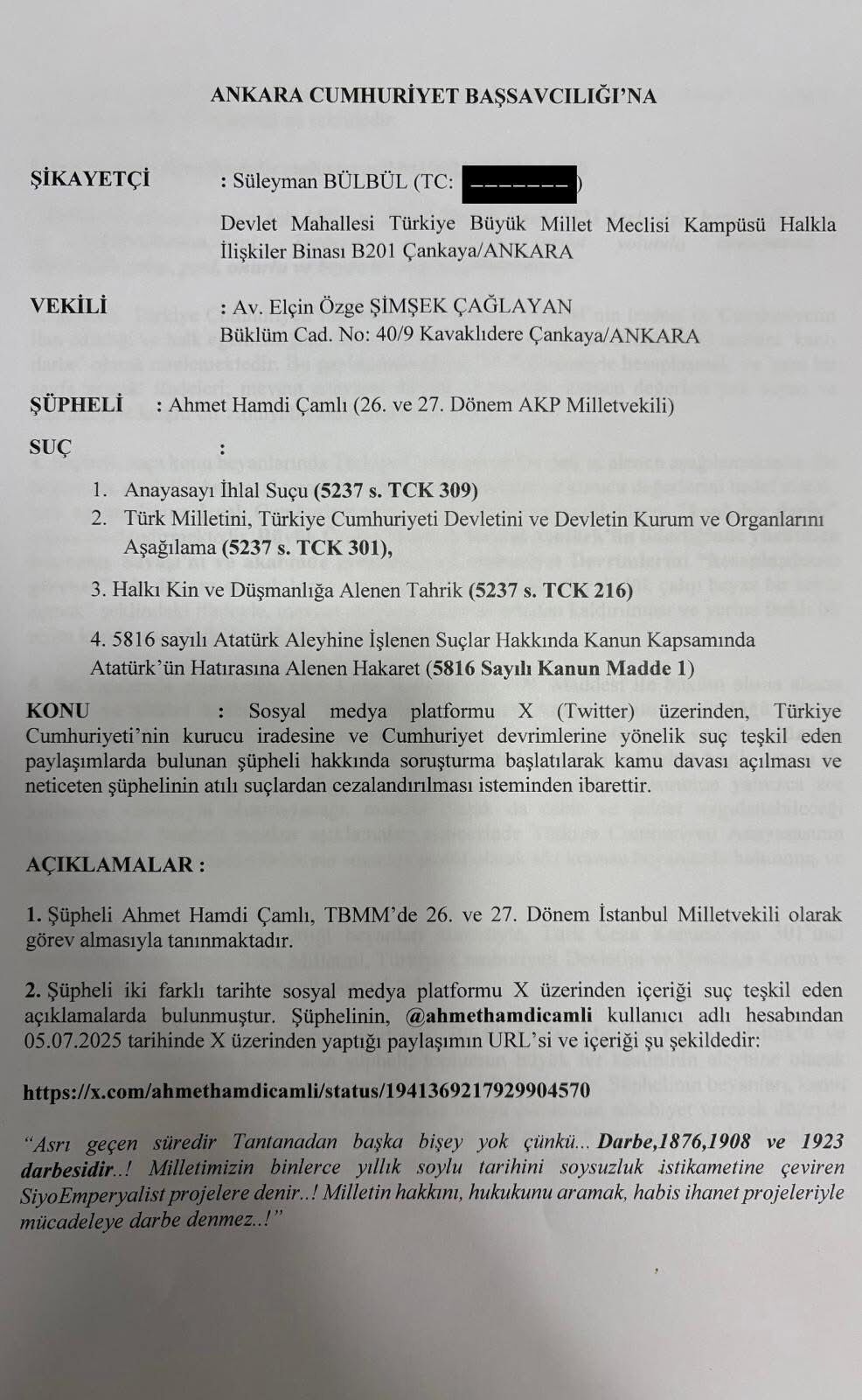 Chpli Bulbulden Eski Ak Partili Vekile Suc Duyurusu Cumhuriyete Saldiran Hukuk Onunde Hesap Vermelidir 582595 C1C6972E3Ff170F5092096C5Dd7Bd400