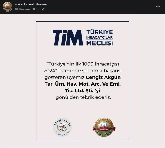 Söke Ticaret Borsası’nın tebriği tartışmalara yol açtı