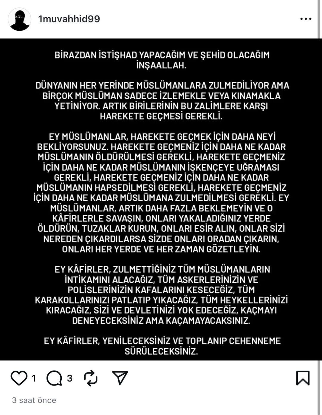 İzmir'deki saldırganın sosyal medya paylaşımı ortaya çıktı