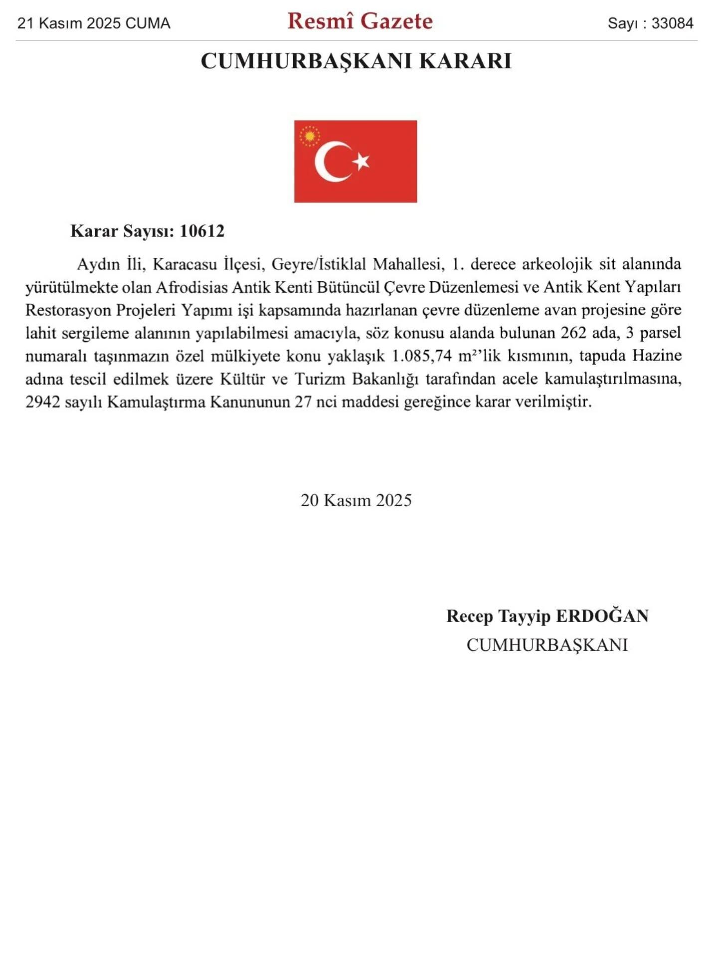 Cumhurbaşkanı Erdoğan Afrodisias Antik Kenti için imza attı