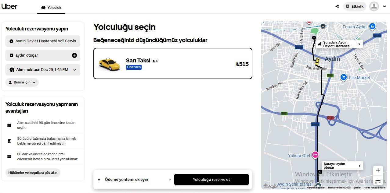 UBER taksiler Aydın’da da hizmete başladı