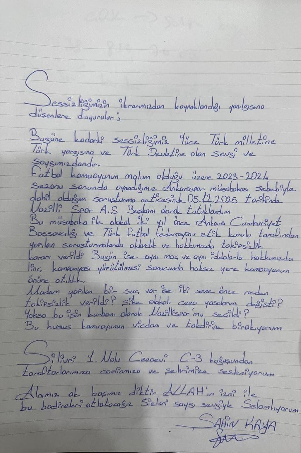 Silivri'den Nazillispor taraftarına mesaj: Şahin Kaya sessizliğini bozdu