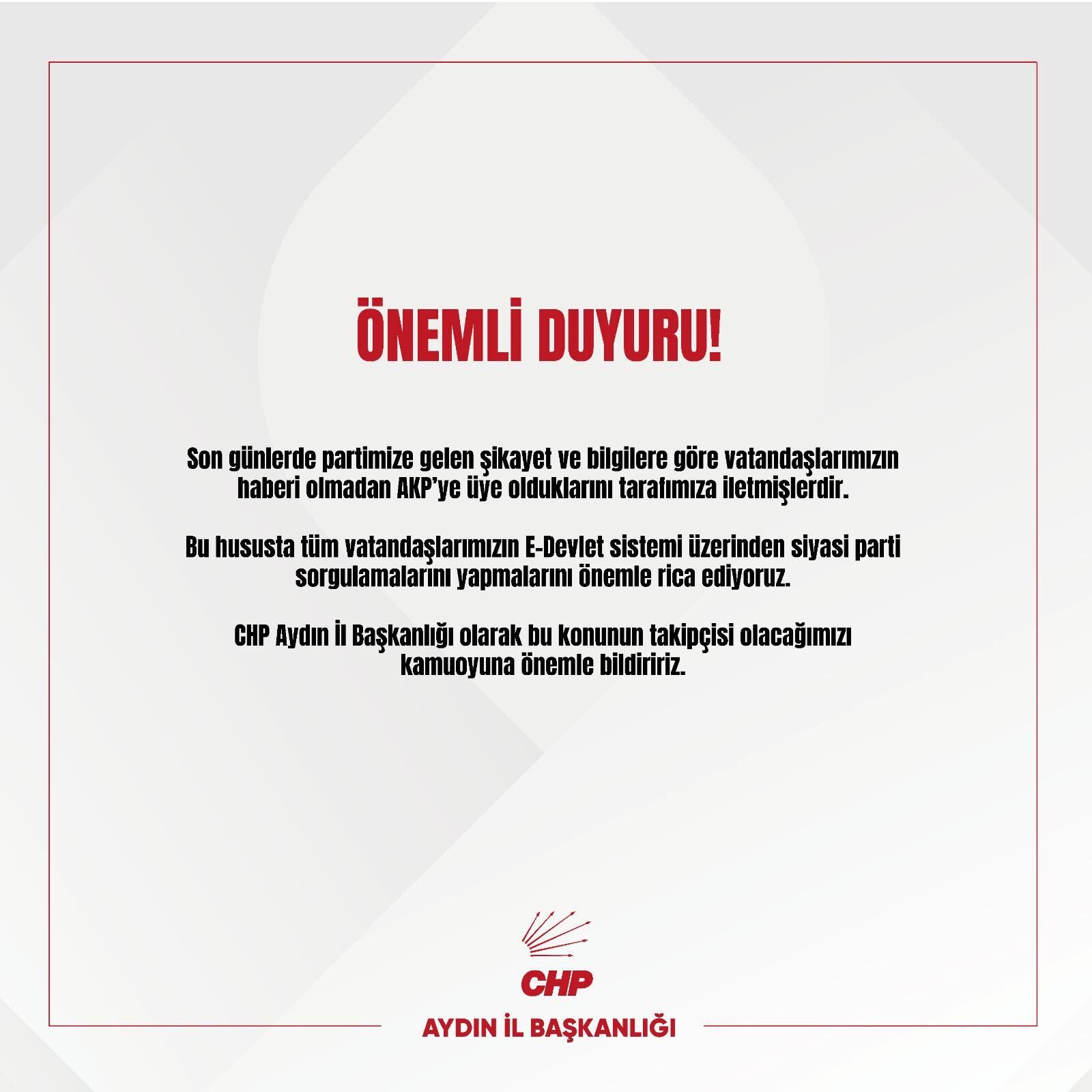 CHP'den Aydın'ı karıştıracak iddia: AK Parti üye kaydında usulsüzlük mü yapıyor?