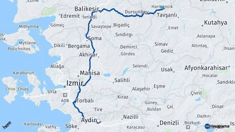 Aydın Bursa Arası Kaç Km
