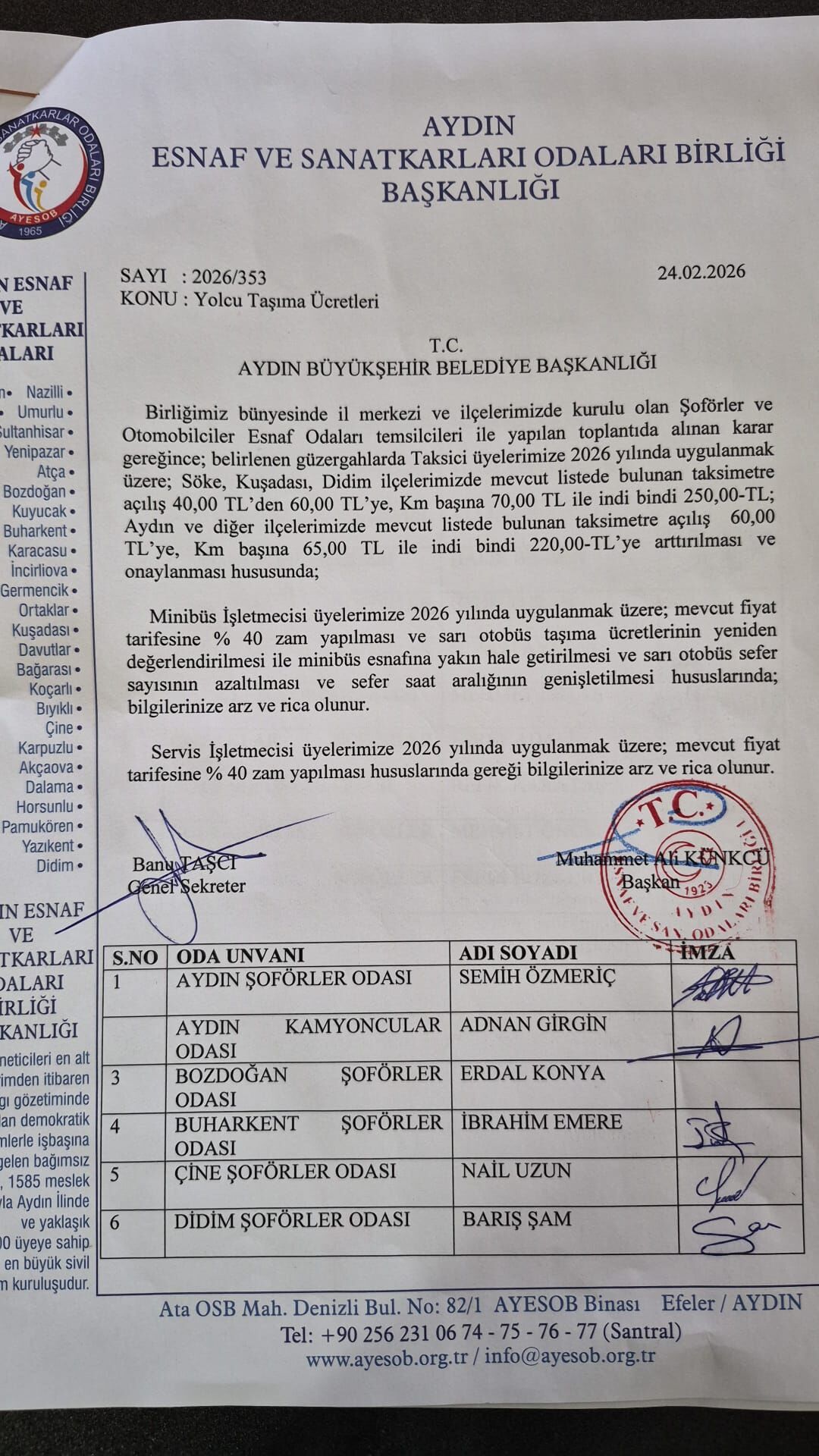 Başkan Künkcü: Şoför esnafının zam talebi ortak karardır, kimsenin şovu değil