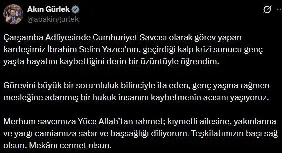 Cumhuriyet savcısı kalp krizi geçirip hayatını kaybetti