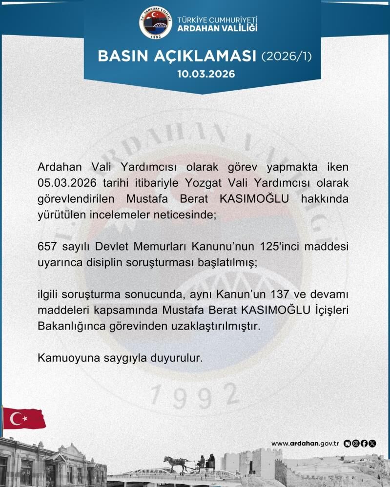 İçişleri Bakanlığı vali yardımcısını görevden uzaklaştırdı