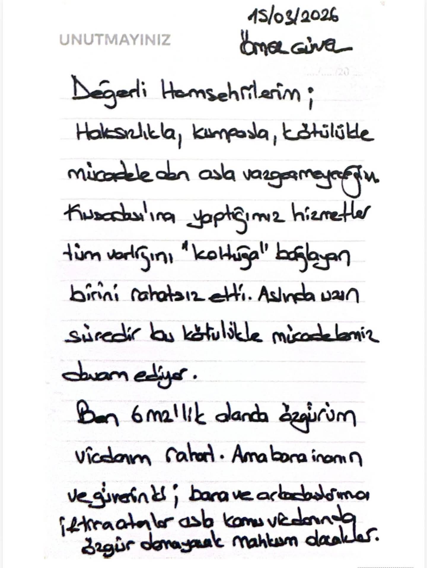 Gözaltındaki Ömer Günel'den Kuşadalılara dikkat çeken mesaj: "Ben 6 m2’lik alanda özgürüm, vicdanım rahat"