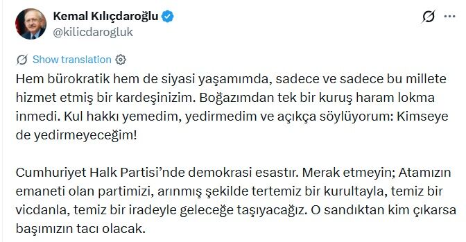 Kemal Kılıçdaroğlu'ndan flaş kurultay paylaşımı
