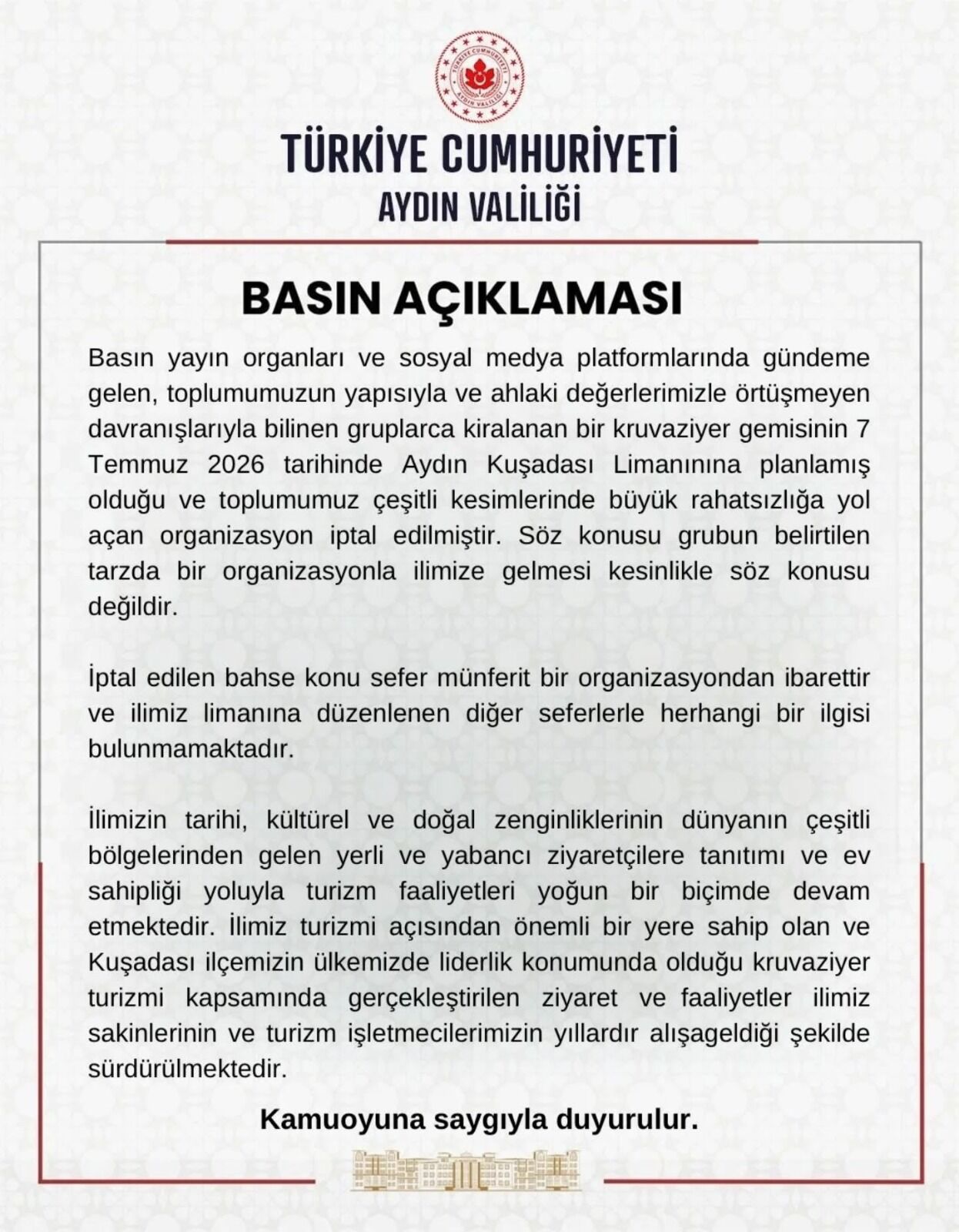 Aydın Valiliği’nden Tartışmalı Kruvaziyerle Ilgili Açıklama “Rahatsızlığa Yol Açan Organizasyon Iptal Edilmiştir” (4)