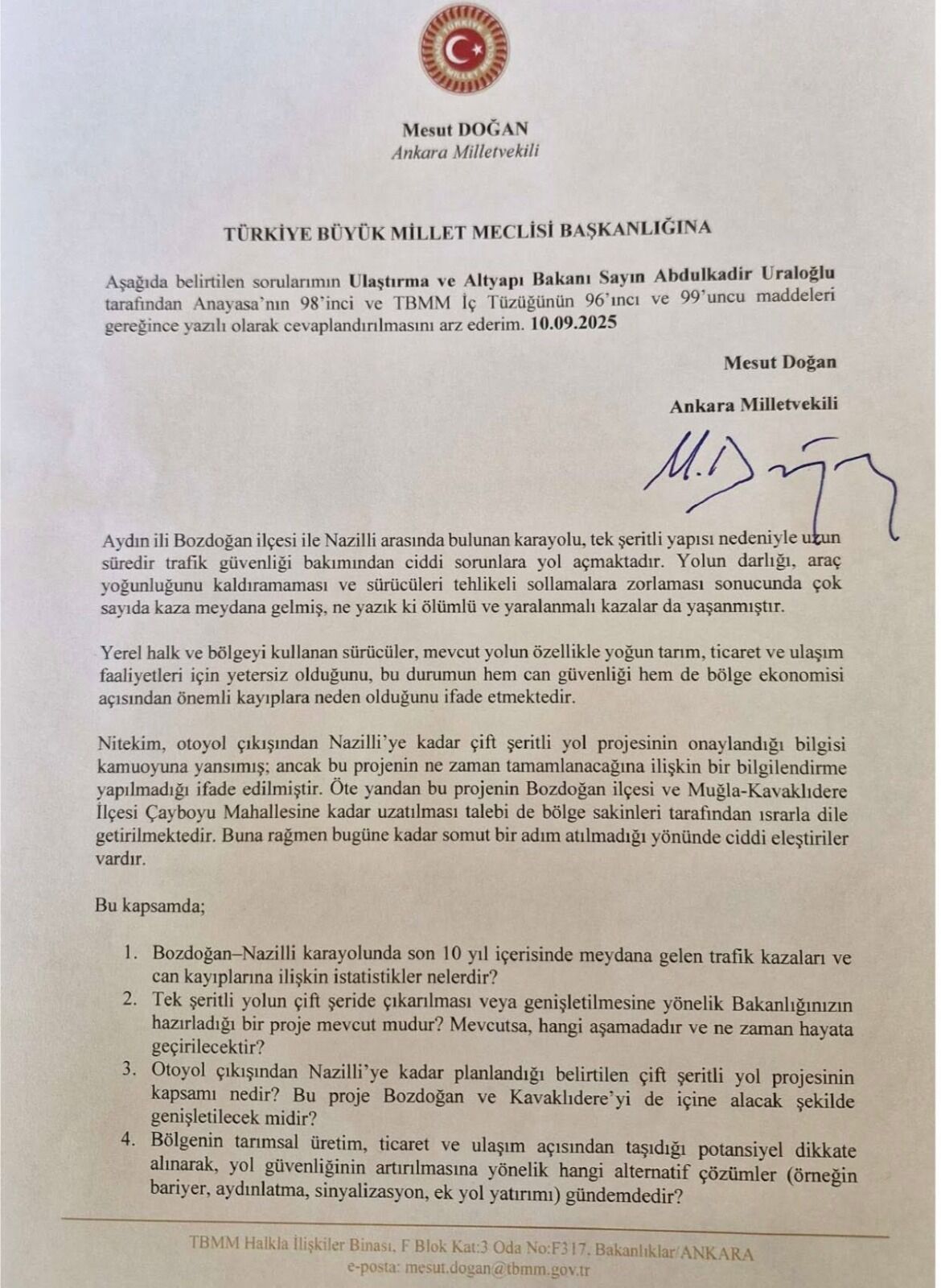 Aydınlı Başkan’dan bölünmüş yol talebi