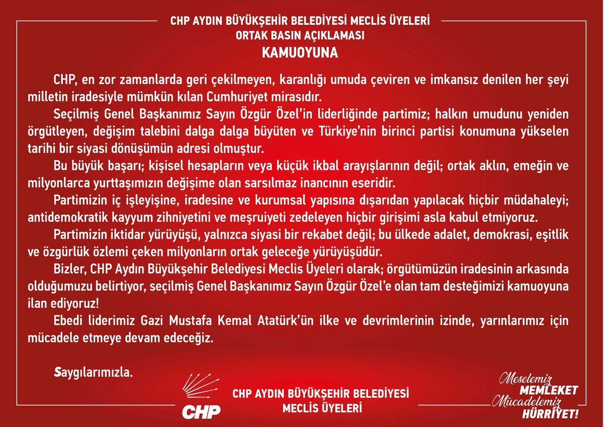 Chp Aydın’da Meclis Üyelerinden Net Mesaj Özgür Özel’e Tam Destek (1)