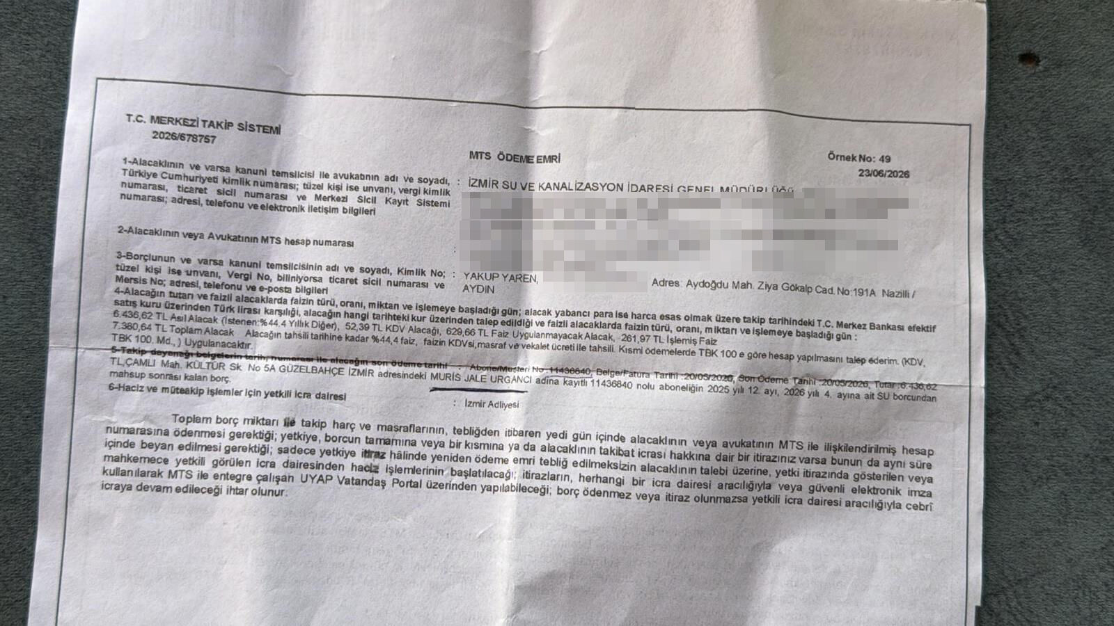 İZSU’dan Nazilli’ye şaşırtan icra tebligatı