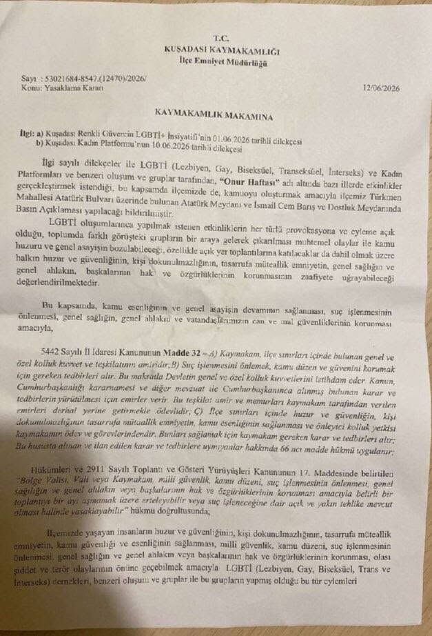 Kuşadası’ndaki tüm LGBTİ etkinlikleri yasaklandı
