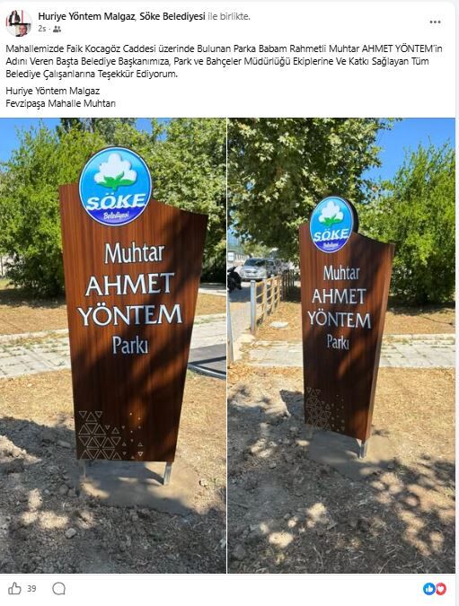 Söke Belediyesi’nden Merhum Muhtara Vefa! Adı 20 Yıl Muhtarlık Yaptığı Mahallede Yaşatılacak (1)