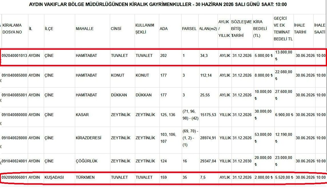 Vakıflar Aydın’daki tuvaletlerine kiracı arıyor!