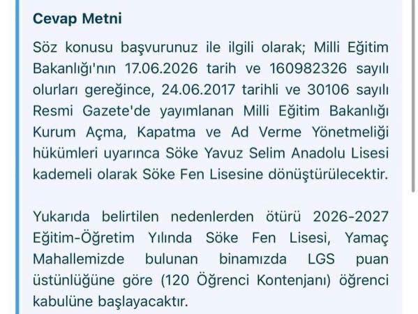 Yavuz Selim Anadolu Lisesi Fen Lisesi'ne Dönüştürülecek (2)