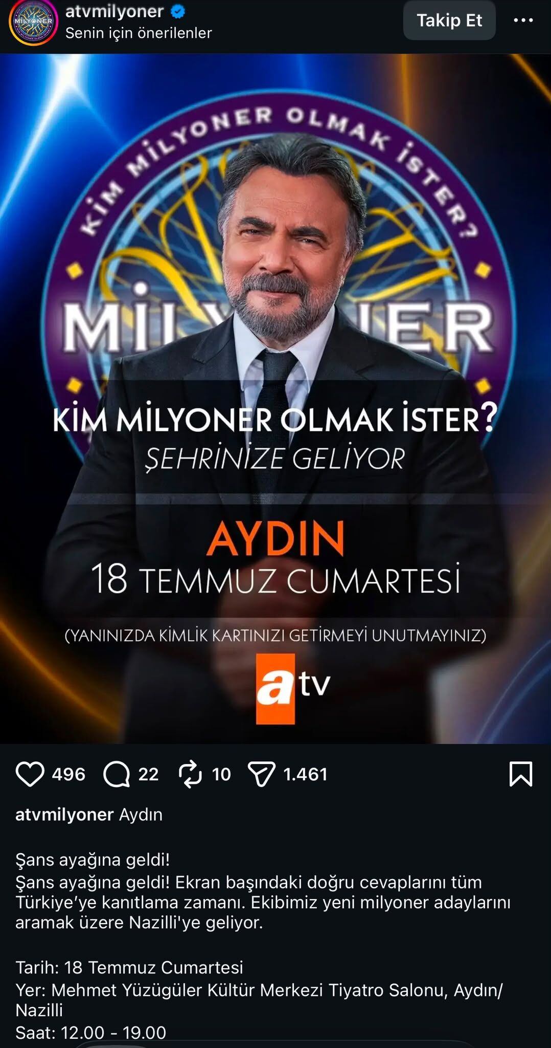 Kim Milyoner Olmak İstiyor programı Nazilli’ye geliyor!