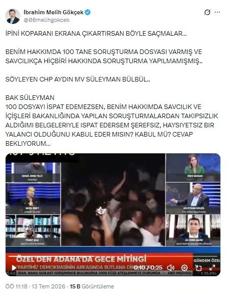 Melih Gökçek’ten CHP Aydın Milletvekili Bülbül’e sert tepki: “İpini koparanı ekrana çıkartırsan böyle saçmalar”