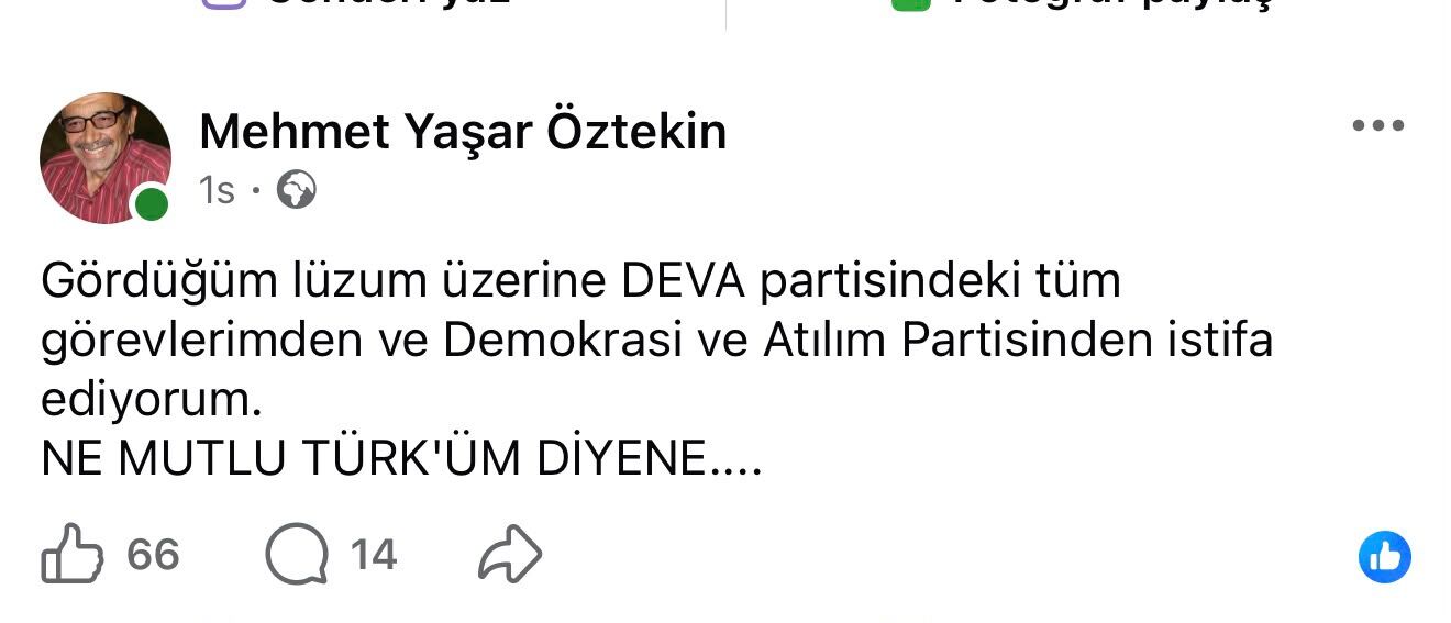 DEVA Partisi Nazilli'de istifa! İlçe Başkanı Öztekin istifa etti!
