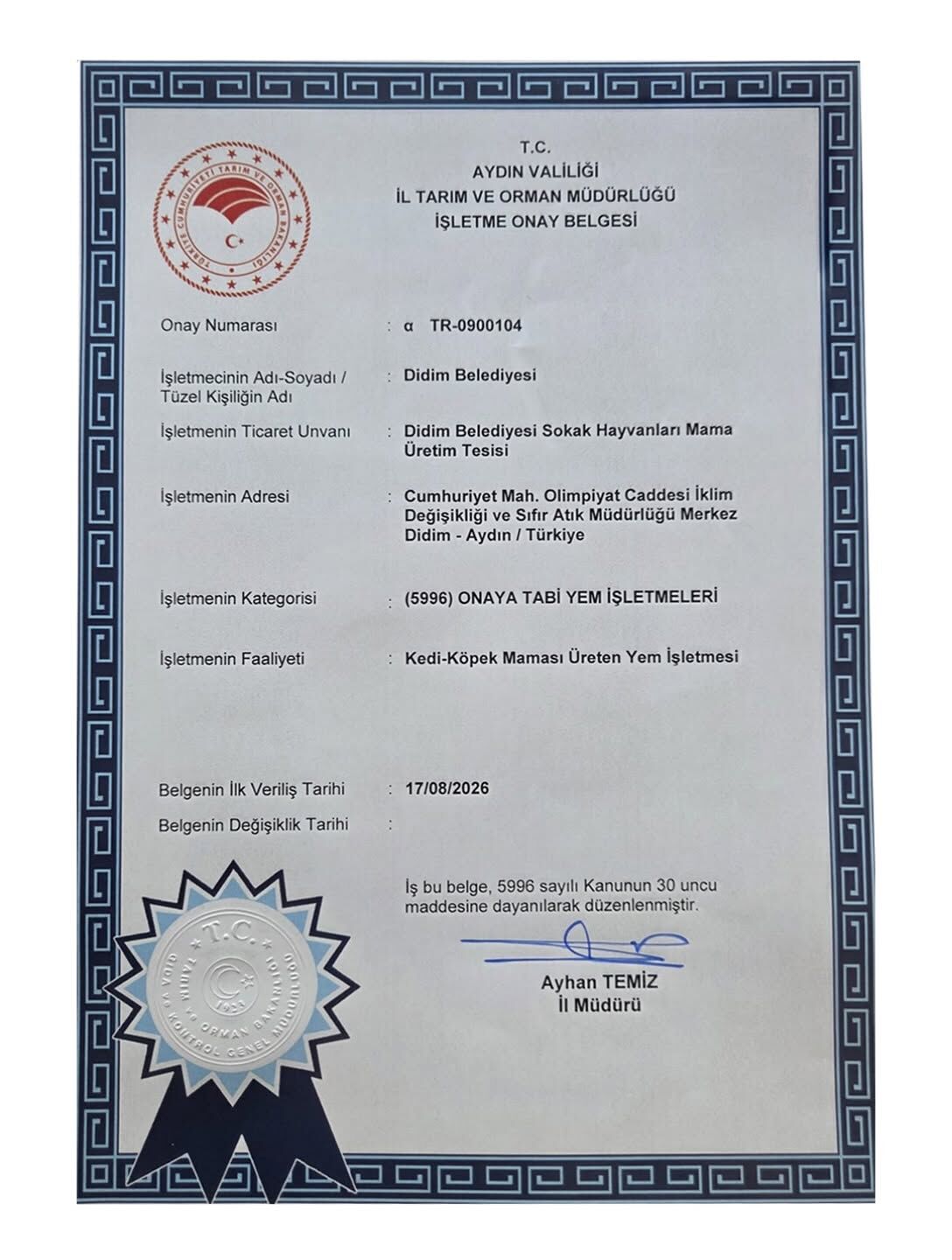 Didim'deki mama üretim tesisine İl Tarım Müdürlüğü'nden onay