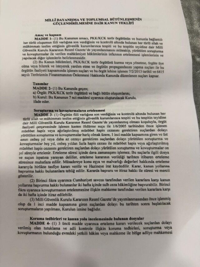 “Terörsüz Türkiye’ süreci yasalaştırılıyor! Meclise teklif sunuldu
