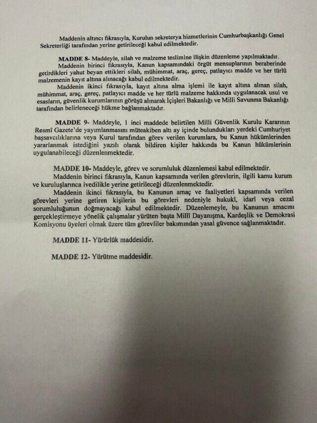 “Terörsüz Türkiye’ süreci yasalaştırılıyor! Meclise teklif sunuldu