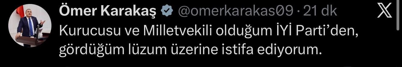 Ömer Karakaş İYİ Parti’den istifa etti