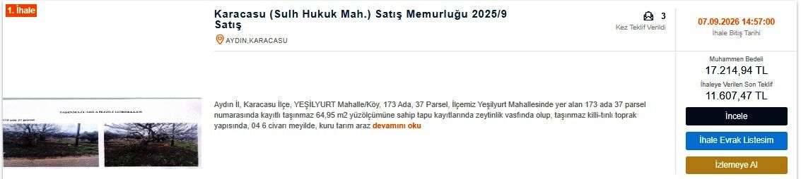 Aydın’ın en pahalı icralık taşınmazı belli oldu: En düşük fiyatlısı yarım altından ucuz!