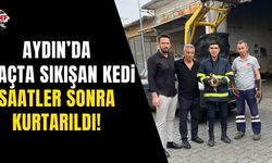 Aydın’da araçta sıkışan kedi saatler sonra kurtarıldı