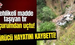 Tehlikeli madde taşıyan tır uçurumdan uçtu!