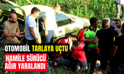 Otomobil tarlaya uçtu! Hamile sürücü ağır yaralandı