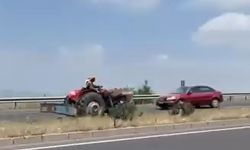 Ters yönden giden traktör tehlike saçtı