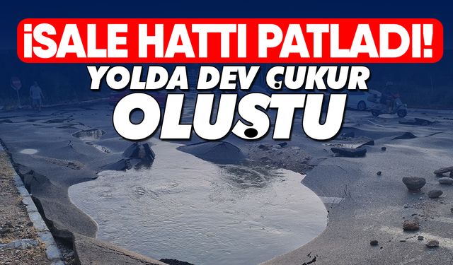 İsale hattı patladı! Yolda dev çukur oluştu