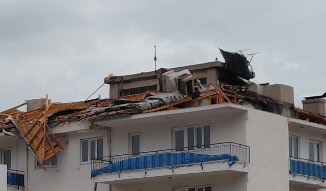 Çatıları uçurup ağaçları deviren şiddetli fırtınada 2 kişi yaralandı