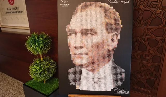 Germencik’te çocuklar Atatürk portresi oluşturdu: 500 çocukla 3 bin 600 adet kare çekildi