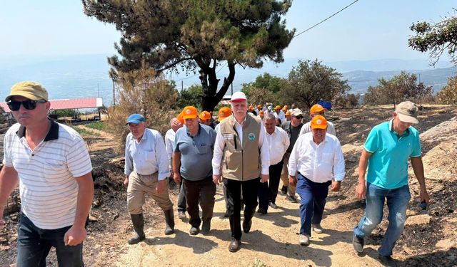 TZOB Başkanı Şemsi Bayraktar Çine’de yangın bölgesini inceledi