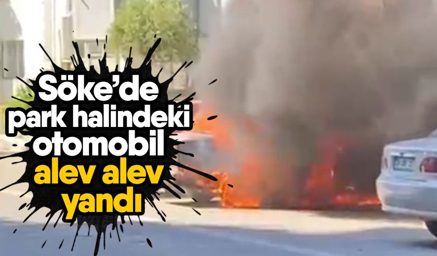 Söke’de park halindeki otomobil alev alev yandı
