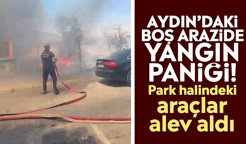 Aydın’daki boş arazide yangın paniği! Park halindeki araçlar alev aldı