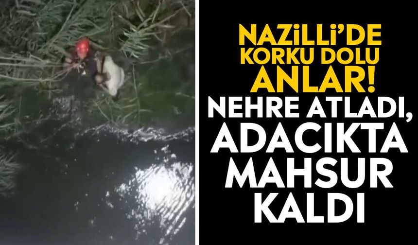 Nazilli’de korku dolu anlar! Nehre atladı, adacıkta mahsur kaldı